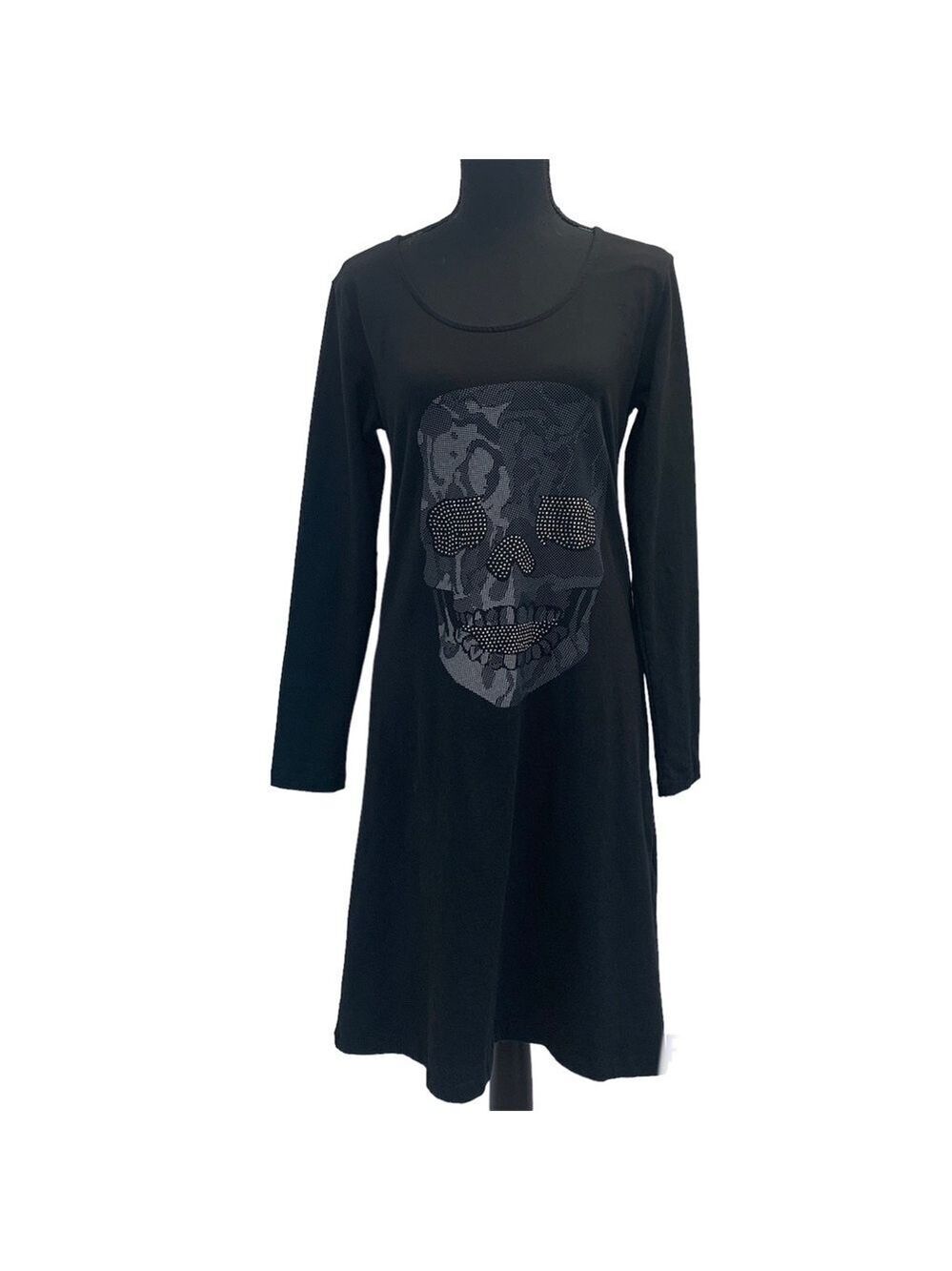 PHILIPP Plein black long sleeve stud embellished skull midi dress Sz XL NWT